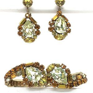 Vtg Signed Schauer Fifth Avenue Topaz Citrine Rhinestone Bracelet Earrings Set